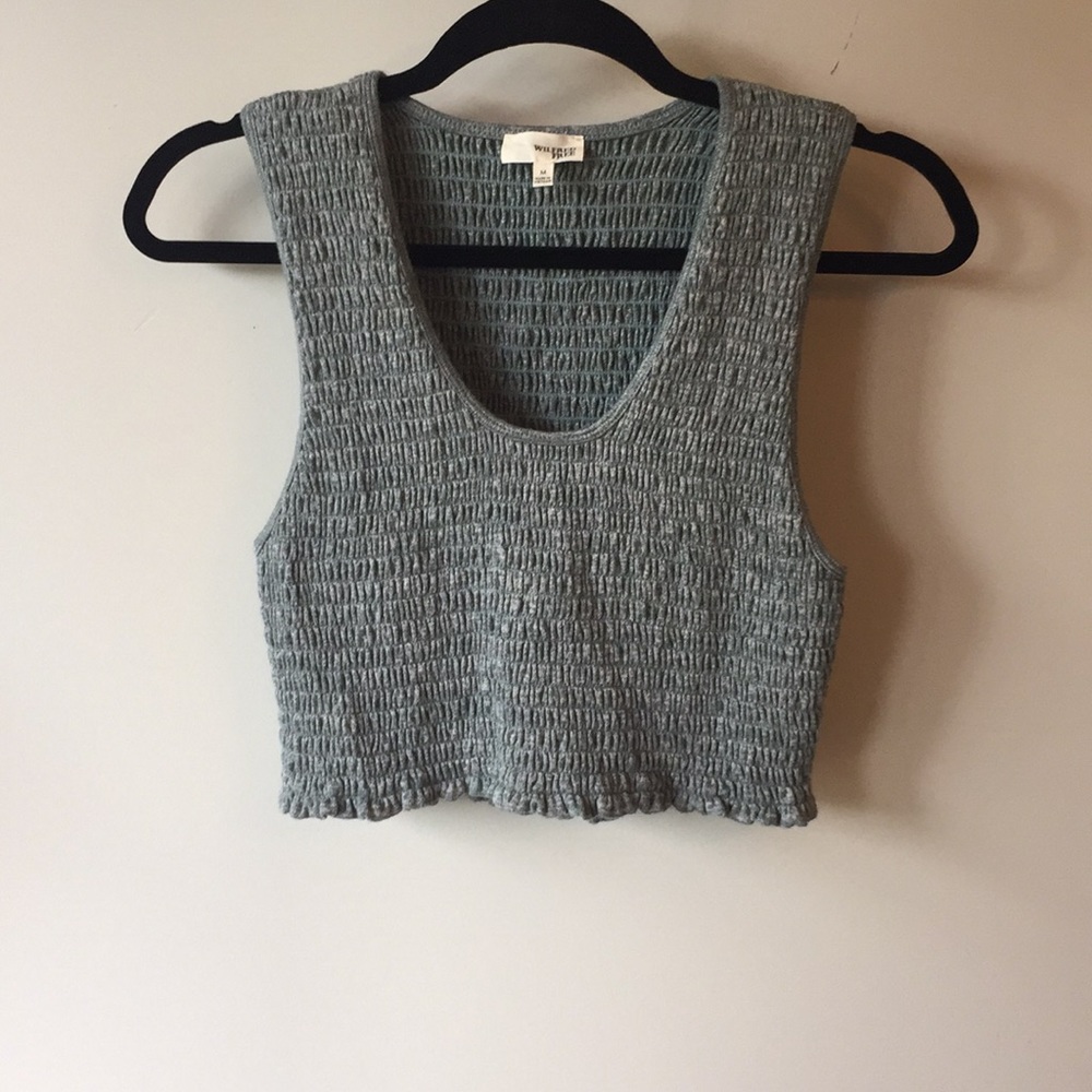 Wilfred Free by Aritzia Natane Smocked Crop Tank Top | Mottled Green | Sz M - Picture 4 of 11